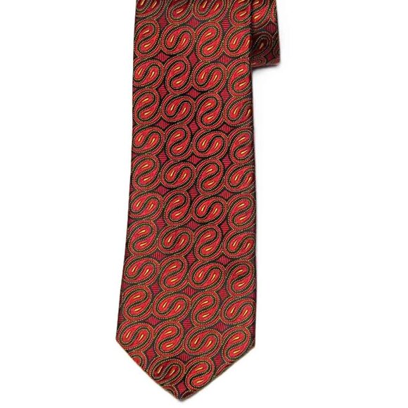 Robert Talbott Silk Tie Red Black Gold Wavy Geometric Men's Long - Picture 1 of 1